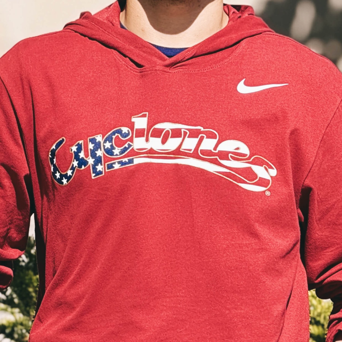 Nike® Patriotic Cyclones Script Cardinal Long Sleeve Hoodie